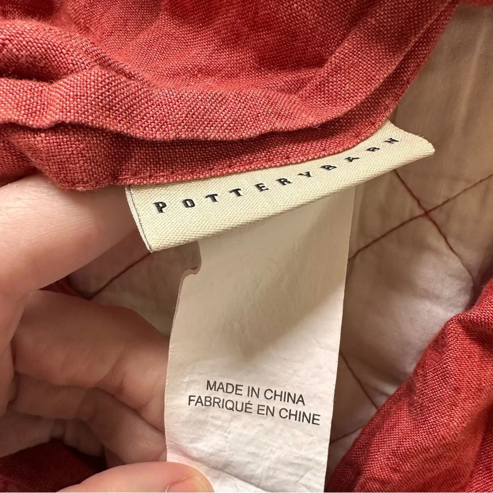 Pottery barn rust red diamond flax linen quilted king sham